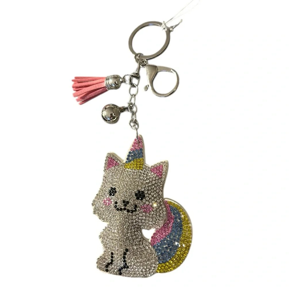 Rhinestone Unicorn Kitty Purse Charm Or Key Ring